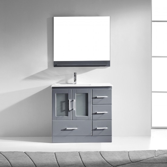 Zola 36" Single Bath Vanity in Gray and Square Sink with Brushed Nickel Faucet and Matching Mirror