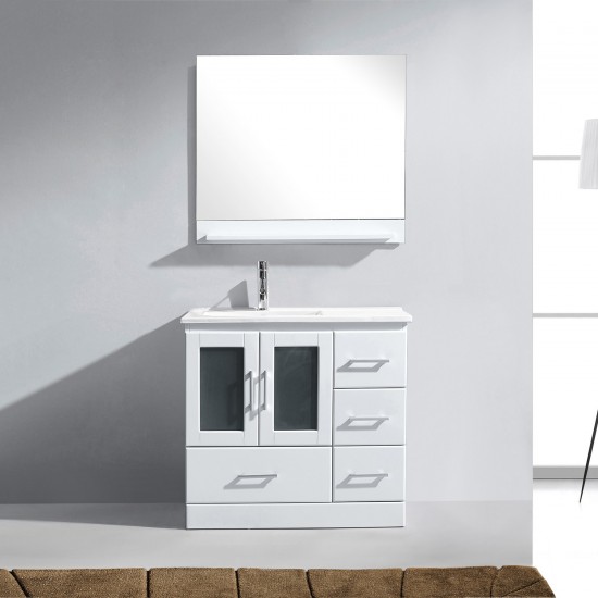 Zola 36" Single Bath Vanity in White and Square Sink and Matching Mirror