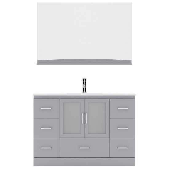 Zola 48" Single Bath Vanity in Gray and Square Sink with Brushed Nickel Faucet and Matching Mirror