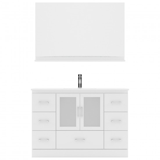 Zola 48" Single Bath Vanity in White and Square Sink with Brushed Nickel Faucet and Matching Mirror