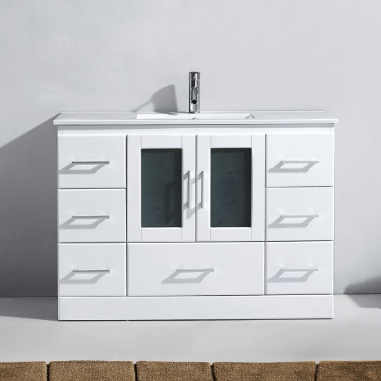 Zola 48" Single Bath Vanity in White and Square Sink with Brushed Nickel Faucet