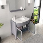 Ava 36" Single Bath Vanity in Gray with White Engineered Stone Top and Round Sink and Matching Mirror