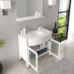 Ava 36" Single Bath Vanity in White with White Engineered Stone Top and Round Sink and Matching Mirror