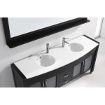 Ava 71" Double Bath Vanity in Espresso with White Engineered Stone Top and Round Sinks and Matching Mirror