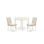 3Pc Round 42" Table And Two Parson Chair, White Leg And Fabric Light Beige