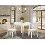 3Pc Round 42" Table And Two Parson Chair, White Leg And Fabric Light Beige