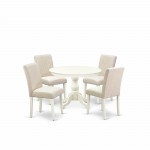 5 Pc Kitchen Set, Linen White Dining Table, 4 Light Beige Kitchen Chairs, High Back, Linen White Finish