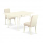 3Pc Dining Set, Wood Table, 2 Upholstered Chairs, Light Beige Color, Drop Leaf Table, Linen White