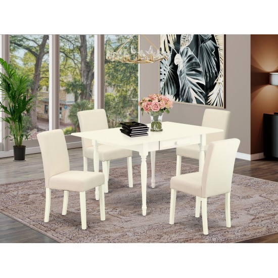 5Pc Kitchen Set, Dining Table, 4 Parson Chairs, Light Beige Color, Drop Leaf Table, Linen White