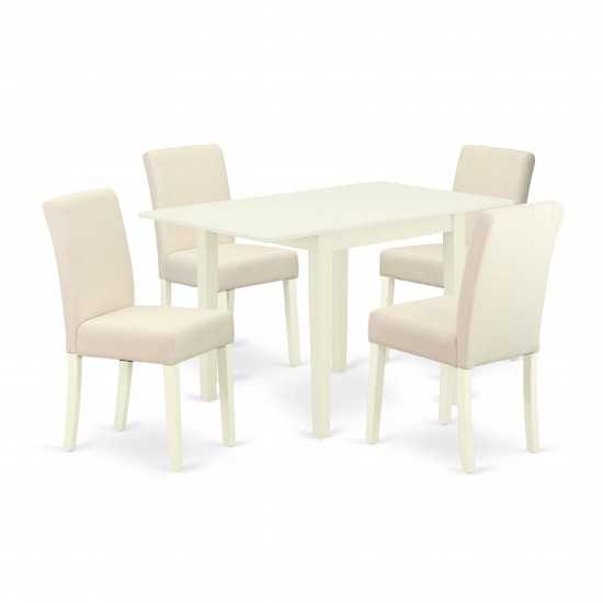 Dining Set 5 Pc, Four Chairs, Table, Linen White Finish Solid Wood, Light Beige Color