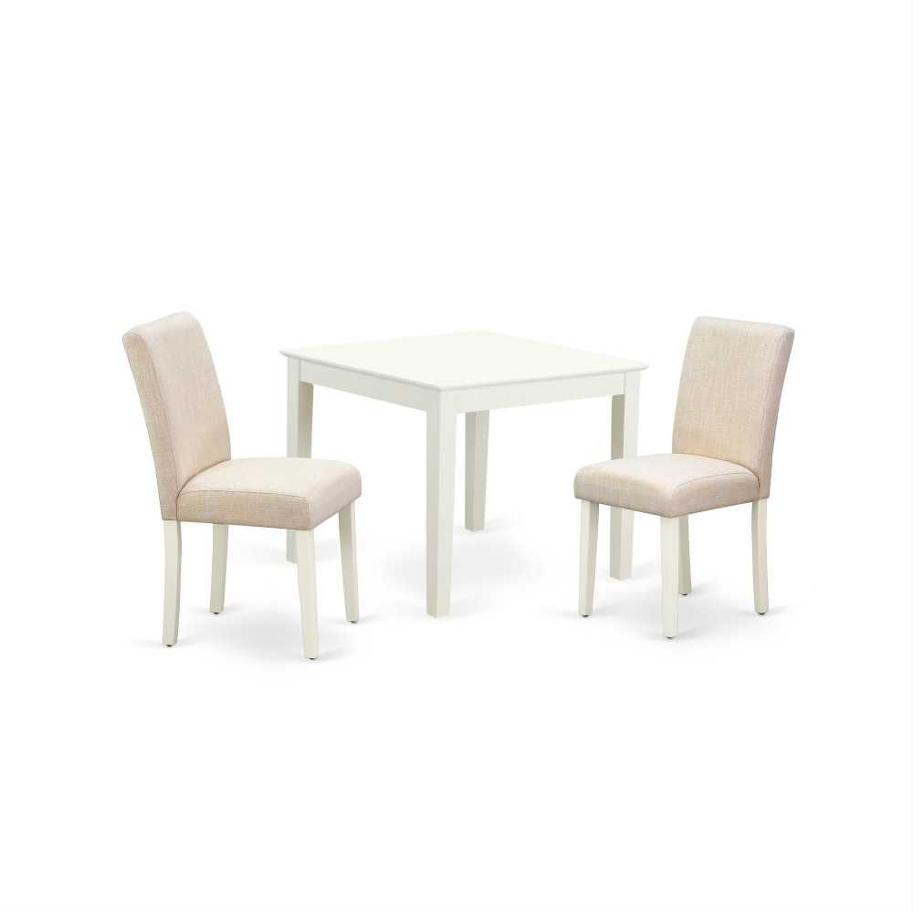 3Pc Square 36" Kitchen Table, Pair Of Parson Chair, Linen White Leg, Light Beige