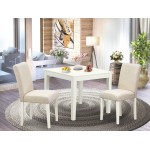 3Pc Square 36" Kitchen Table, Pair Of Parson Chair, Linen White Leg, Light Beige