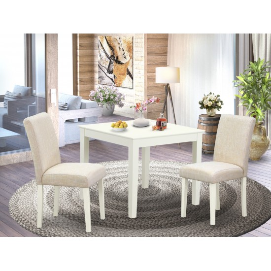 3Pc Square 36" Kitchen Table, Pair Of Parson Chair, Linen White Leg, Light Beige