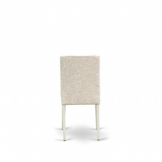 5Pc Square 36" Table And Four Parson Chair, White Leg And Fabric Light Beige