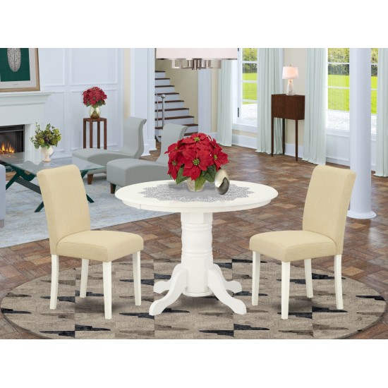 3Pc Round 42" Dining Table, Pair Of Parson Chair, Linen White Leg, Light Beige