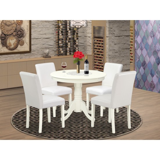 5Pc Round 36" Table And 4 Parson Chair, White Leg And Pu Leather Color White