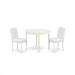 3Pc Round 42" Table And Two Parson Chair, White Leg And Pu Leather Color White