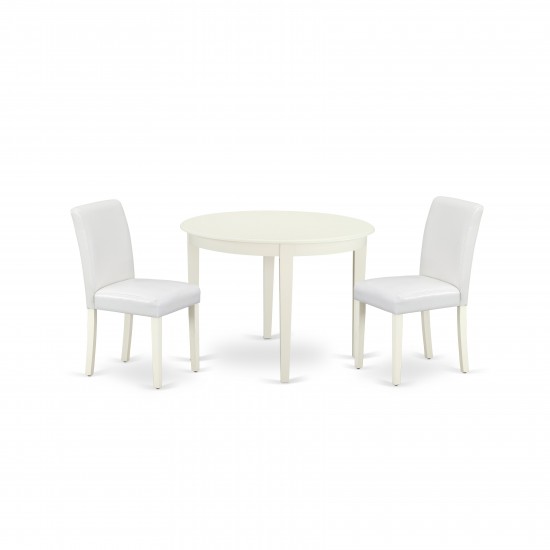 3Pc Round 42" Table And Two Parson Chair, White Leg And Pu Leather Color White