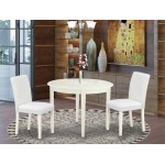 3Pc Round 42" Table And Two Parson Chair, White Leg And Pu Leather Color White