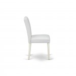 5Pc Round 42" Kitchen Table, Two 9-Inch Drop Leaves, Four Parson Chair, Linen White Leg, Pu Leather Color White