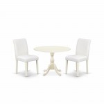 3 Pc Dining Set, 1 Drop Leaves Table, 2 White Pu Leather Upholstered Chairs, High Back, Linen White Finish