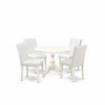 5 Pc Dining Set, Linen White Small Table, 4 White Faux Leather Chairs, High Back, Linen White Finish