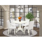 5Pc Round 42" Dinette Table, Four Parson Chair, White Leg, Pu Leather Color White