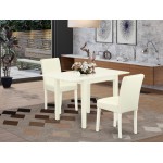 Dining Set 3 Pc, 2 Chairs, Table, Linen White Finish Hardwood, White Color Pu Leather