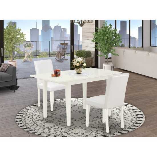 3-Pc Dinette Set, 2 Kitchen Parson Chairs, Butterfly Leaf Dinner Table, Linen White