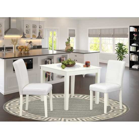 3Pc Square 36" Kitchen Table, Pair Of Parson Chair, Linen White Leg, Pu Leather Color White