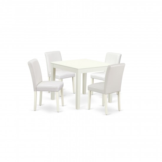 5Pc Square 36" Table, Four Parson Chair, White Leg, Pu Leather Color White