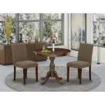 3 Pc Dining Room Set, 1 Kitchen Table, 2 Coffee Upholstered Chair, Mahogany