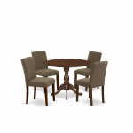 5 Pc Wood Dining Set, 1 Drop Leaves Kitchen Table, 4 Coffee Kitchen Chairs, Mahogany Finish