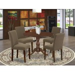 5 Pc Wood Dining Set, 1 Drop Leaves Kitchen Table, 4 Coffee Kitchen Chairs, Mahogany Finish