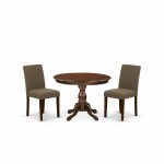 3 Pc Dining Set, Mahogany Table, 2 Coffee Chairs, High Back, Mahogany Finish