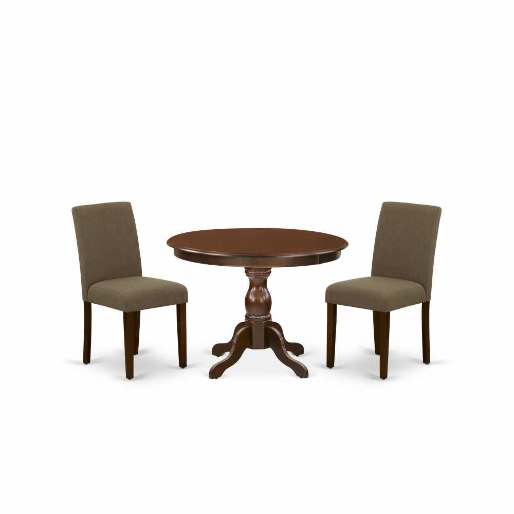 3 Pc Dining Set, Mahogany Table, 2 Coffee Chairs, High Back, Mahogany Finish