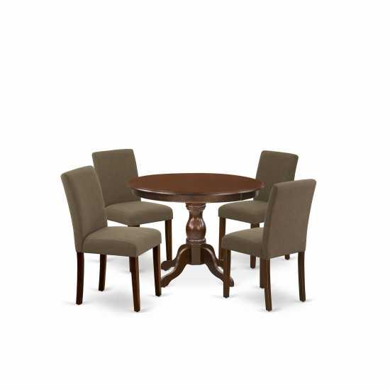 5 Pc Dining Set, Mahogany Breakfast Table, 4 Coffee Chairs, High Back, Mahogany Finish