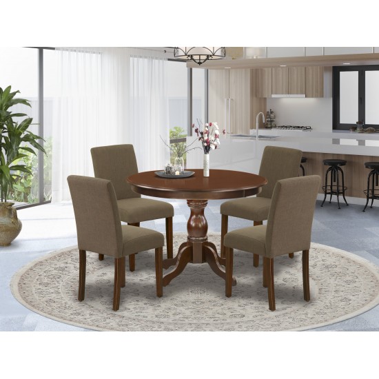 5 Pc Dining Set, Mahogany Breakfast Table, 4 Coffee Chairs, High Back, Mahogany Finish