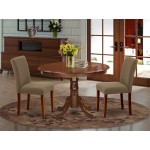 3Pc Round 42" Kitchen Table And 2 Parson Chair, Mahogany Leg And Fabric Coffee