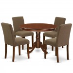 5Pc Round 42" Dinette Table, Four Parson Chair, Mahogany Leg, Fabric Coffee