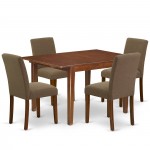 5Pc 42/54" Dining Table, 12 In Self Storing Butterfly Leaf, Four Parson Chair, Mahogany Leg, Coffee