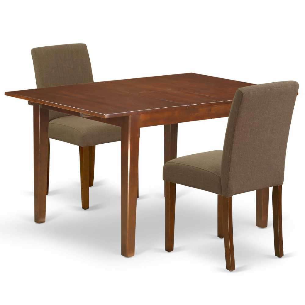 3Pc Rectangle 42/53.5" Dinette Table, 12 In Butterfly Leaf, Pair Of Parson Chair, Mahogany Leg, Coffee