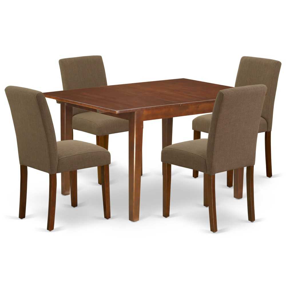 5Pc Rectangle 42/53.5" Dinette Table, 12 In Leaf, Four Parson Chair, Mahogany Leg, Coffee