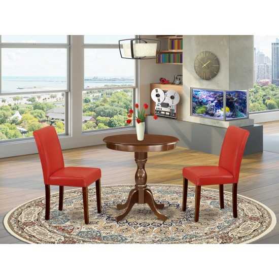 3-Pc Kitchen Dining Room Set 2 Dining Padded Chairs, 1 Dining Table (Mahogany)