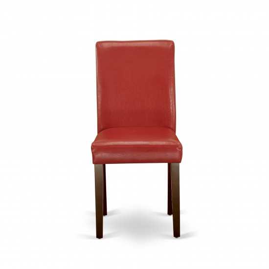 3Pc Rectangular 42/54" Table, 12 In Leaf, Two Parson Chair, Mahogany Leg, Pu Leather Color Firebrick Red