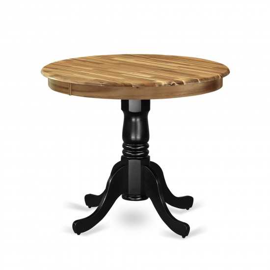 Dining Table Acacia Wood, Wood Texture Top, 36", Wirebrushed Black Pedestal