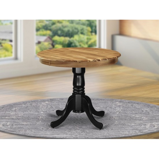 Dining Table Acacia Wood, Wood Texture Top, 36", Wirebrushed Black Pedestal