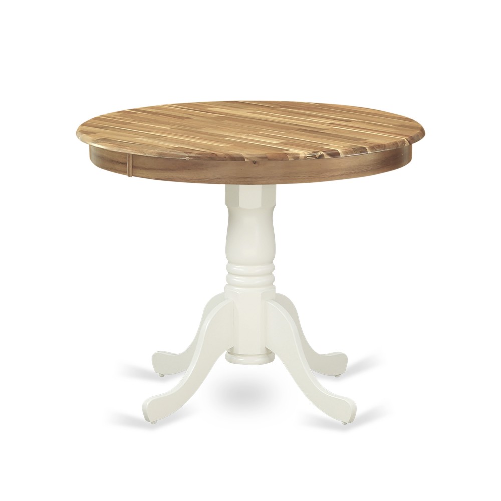 Dining Table Made Of Acacia Wood, Wood Texture Top, 36" Round, White Pedestal