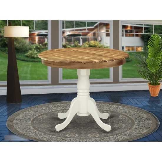 Dining Table Made Of Acacia Wood, Wood Texture Top, 36" Round, White Pedestal