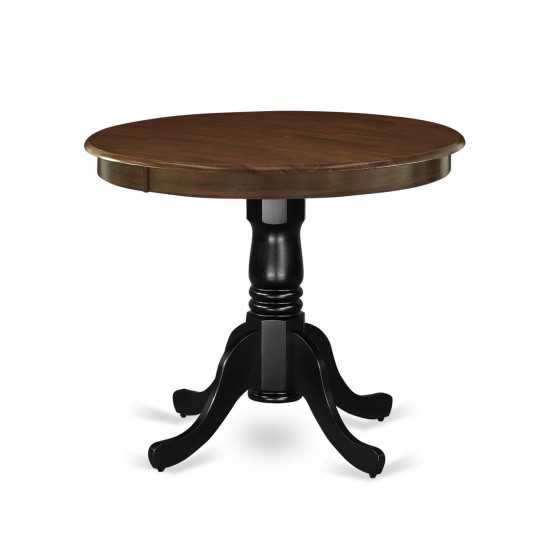 Dining Table Rubber Wood, Walnut Finish Top, 36", Wirebrushed Black Pedestal